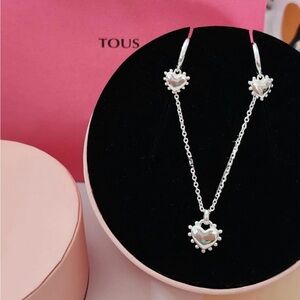 Tous Silver Heart Pendant Necklace and Earring Set